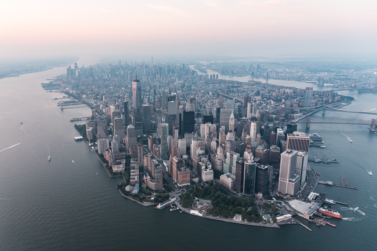 Una vista de la ciudad de Nueva York vista desde un helicóptero